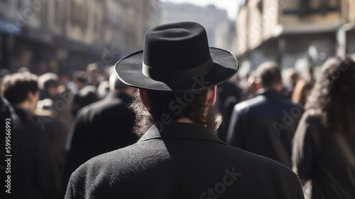 Orthodox Jewish Man Walking the Streets of Israel in Traditional Attire . Generative AI