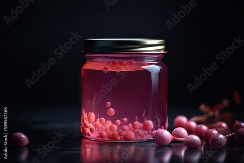 pink jelly in glass jar isolated created with Generative AI technology