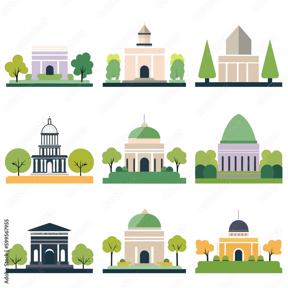 Collection of buildings in the park vector