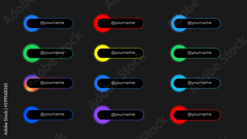 12 Blur Neon Social Media Lower Thirds with different social media icons in various colors. All texts are editable.