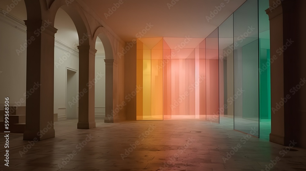 Colorful empty room design, wallpaper background, beautiful interior, commercial, Generative AI