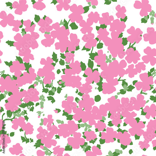 Seamless pattern with small pink flowers on the neutral background.