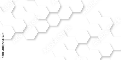 Fototapeta Naklejka Na Ścianę i Meble -  Seamless pattern of white hexagon 3d background with hexagons backdop. Abstract background with hexagons. Hexagonal background with white hexagons backdrop wallpaper with copy space for text.