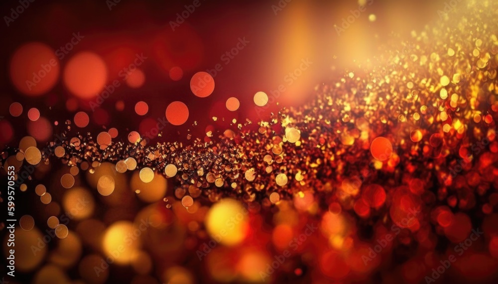 Abstract gold and red glitter background created with Generative AI