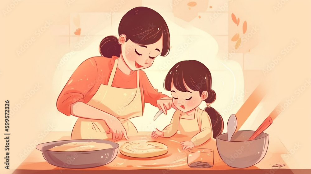 Mother's day illustrations. Tender moments between mothers and children. Mother with his children. Images generated by AI. Mother's day illustrations. Tender moments between mothers and children. Mother with his children. Images generated by AI.
