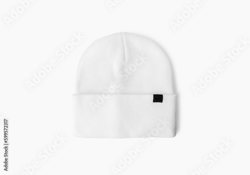 Knit Hat Isolated on White. Ski Snowboard or Snowboarding Hat Beanie. Winter Sports Bobble Hat Topped. , 3D illustration, 3D rendering. Mockup