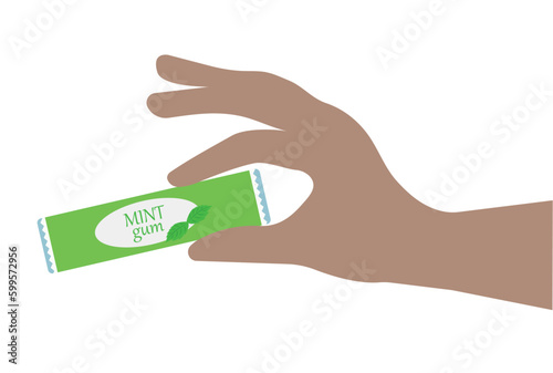 Hand with chewing gum. Vector illustration cartoon