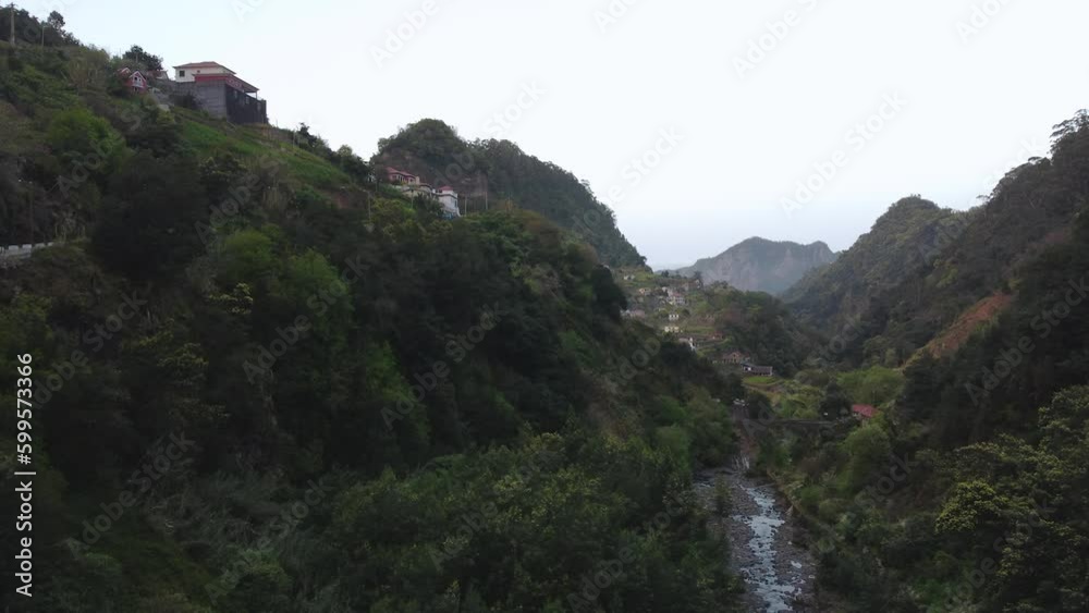 Drone view of hills and river in Madeira, Portugal. Macaronesia area. Drone view of hills and river in Madeira, Portugal. Macaronesia area.