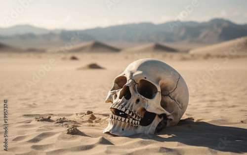 abandoned skull on desert created with Generative AI technology