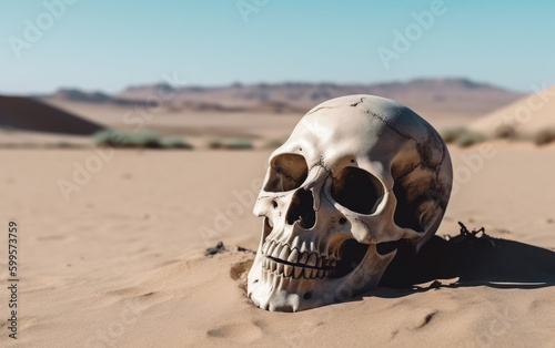 abandoned skull on desert created with Generative AI technology