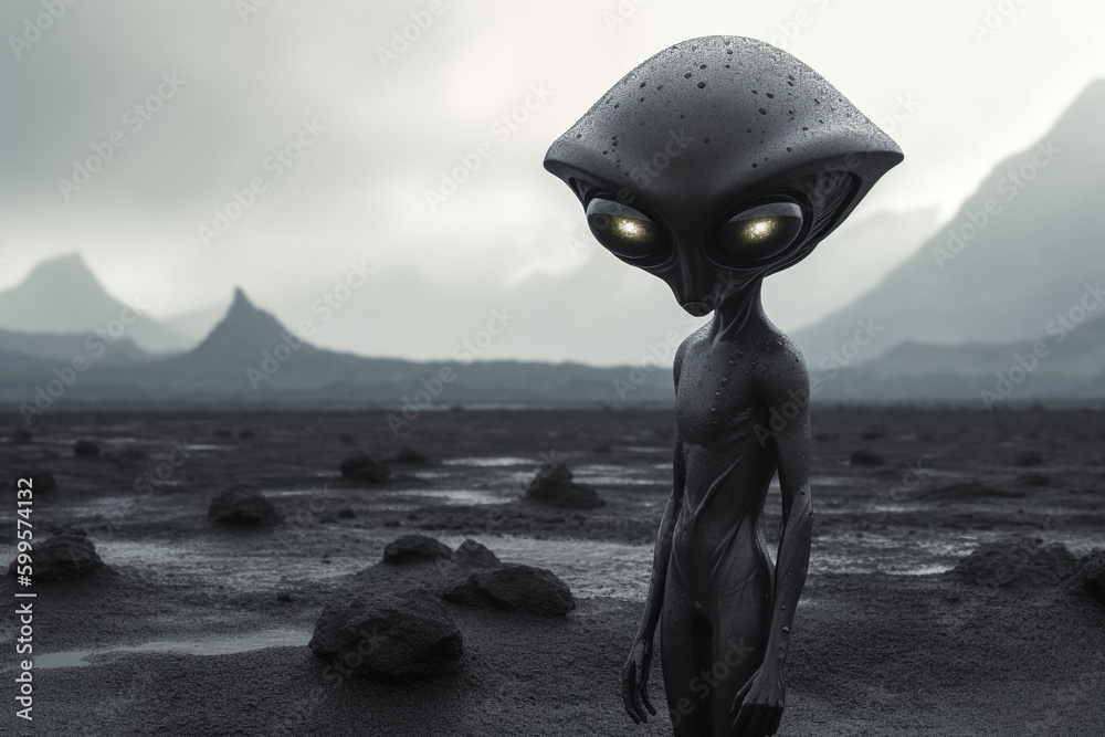 Lonely grey alien invader portrait. Paranormal alien creature ...