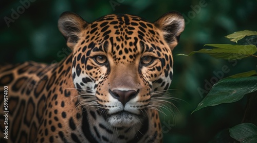 A majestic leopard in the Amazon forests. Generative AI 