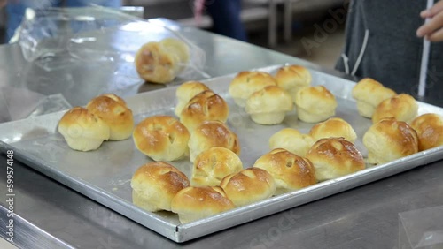 Tasty buns  on oven-tray