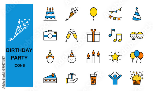Set of birthday icons, vector illustration