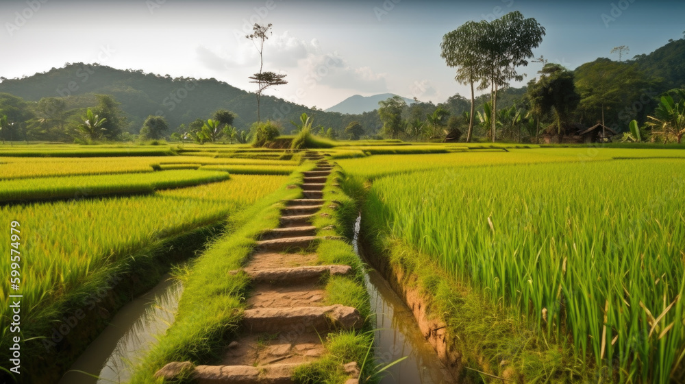 step rice fields created with Generative AI technology