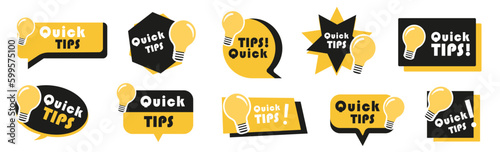 Quick tips label badges collection. Set of quick tips banner