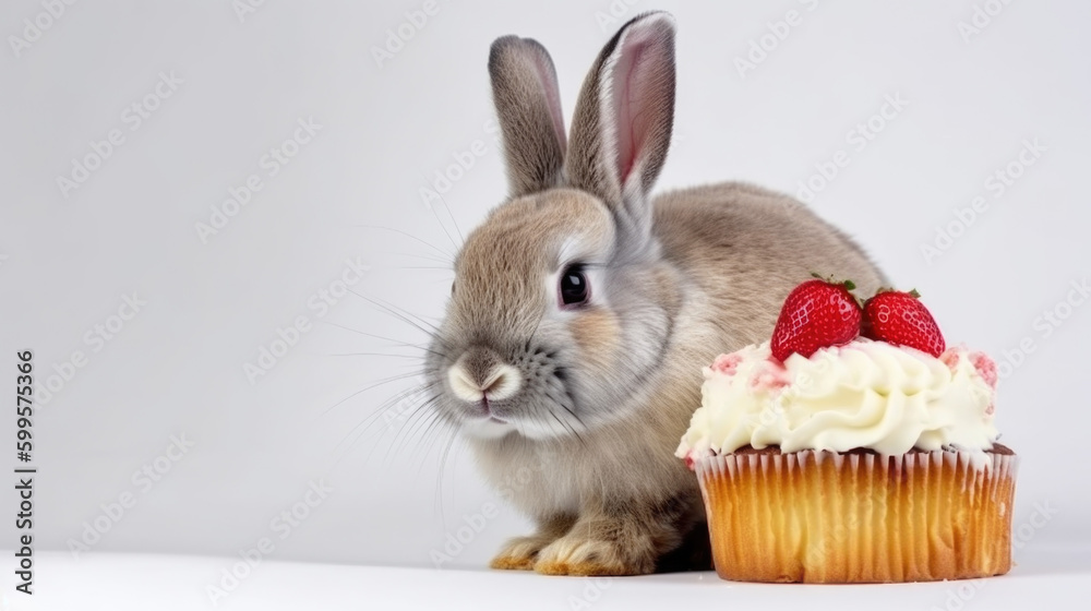 Obraz premium bunny with cupcakes created with Generative AI technology