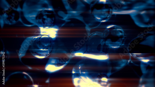 shining blue slime morphed bubbles particles - dark bokeh backdrop - abstract 3D rendering