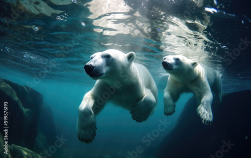 polar bear dove into the water created with Generative AI technology © Poprock3d