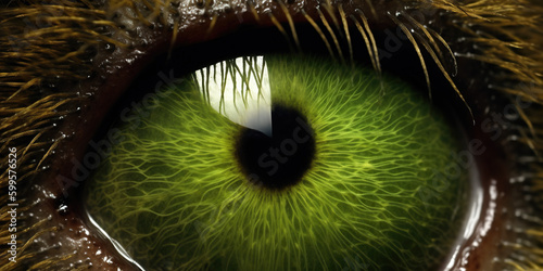 Green animal eye close up shot made with generative AI photo