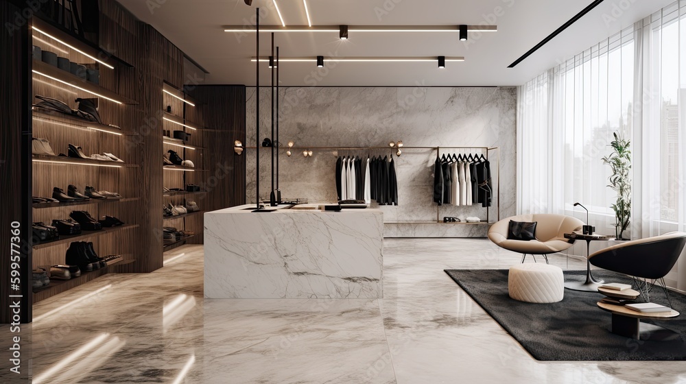 A modern high-end fashion boutique. Generative AI A modern high-end fashion boutique. Generative AI