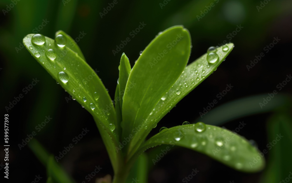 young plant under rain drops created with Generative AI technology young plant under rain drops created with Generative AI technology