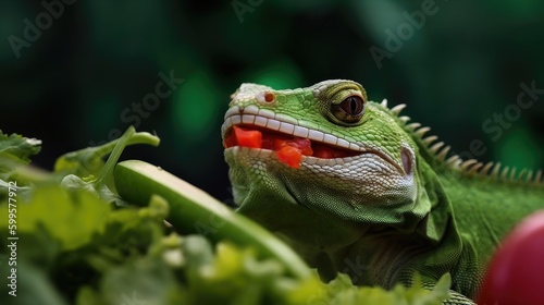lizard eating vegetables created with Generative AI technology