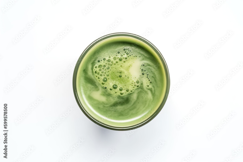top view of ice matcha green tea isolated created with Generative AI technology top view of ice matcha green tea isolated created with Generative AI technology