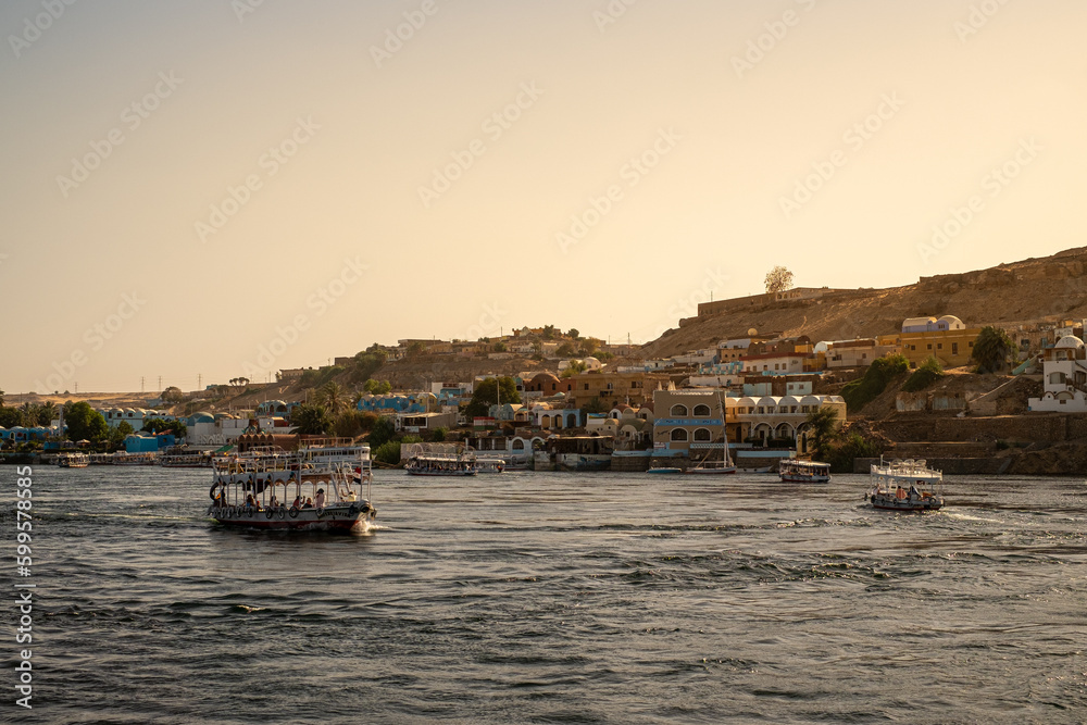 Fototapeta premium Boats sailing on the Nile River in Egypt