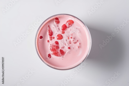 top view of strawberry milkshake isolated created with Generative AI technology