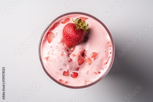 top view of strawberry milkshake isolated created with Generative AI technology