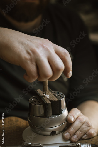 Принти на полотні Craft jewelery making. Repairing jewel by inlaid tight gem.