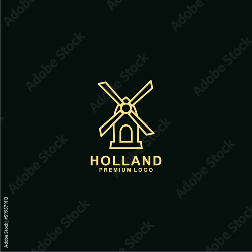 
Line art windmill illustration logo design