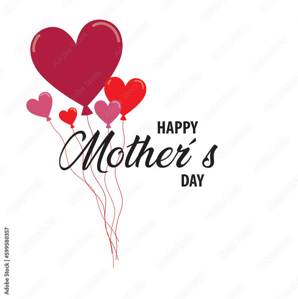 Tarjeta de felicitación del día de la madre con corazones y texto. Vista de frente. Icono vector