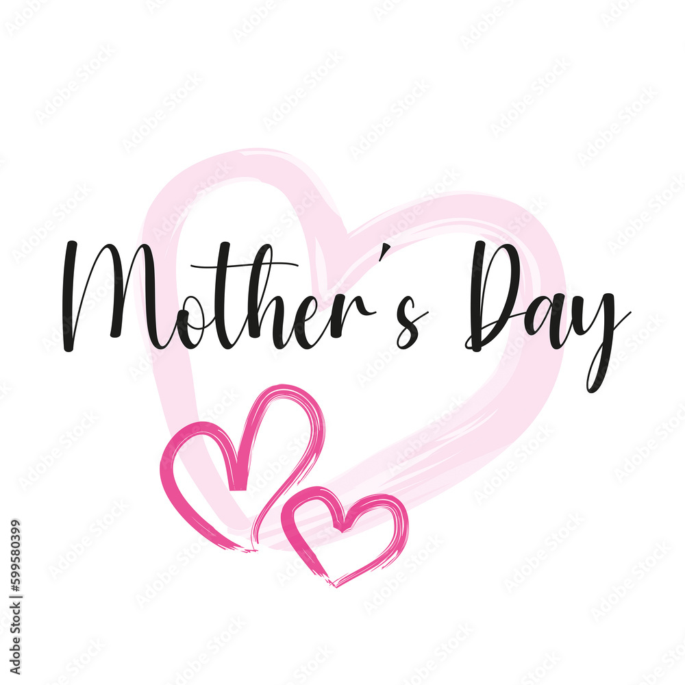 Cartel del día de la madre con corazones rosa sobre un fondo blanco liso y aislado. Vista de frente y de cerca. Copy space