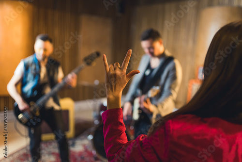 Rock band rehearsal in the studio. High quality photo