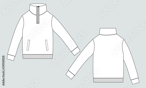 Long sleeve zipper with pocket tracksuits jacket sweatshirt technical fashion flat sketch vector illustration template front and back view.