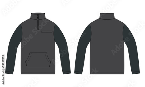 Two tone Color jacket sweatshirt technical fashion flat sketch vector illustration template front and back view. Apparel Jacket Flat drawing vector mock up Isolated on white background