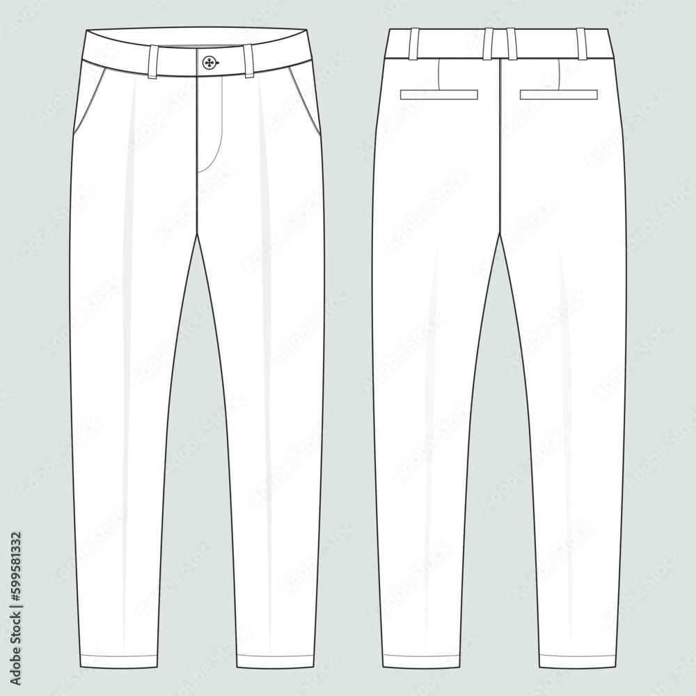 Trouser pants technical fashion flat sketch vector illustration ...