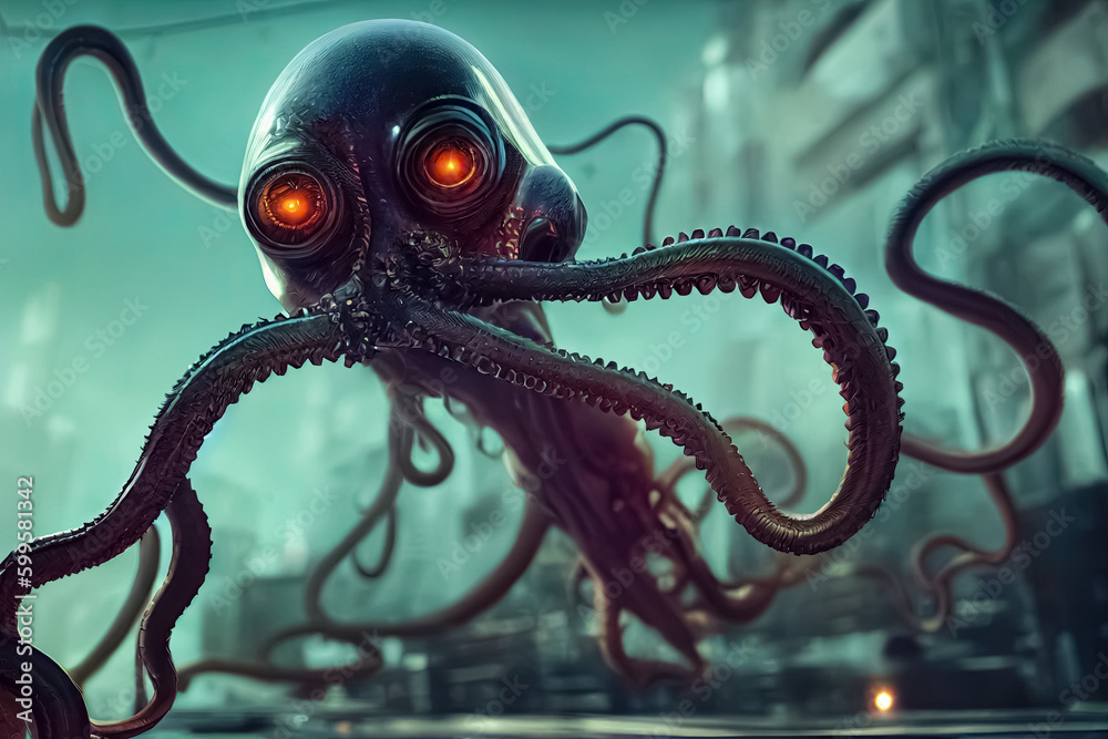 Futuristic aliens with tentacles. Illustration of science fiction space ...