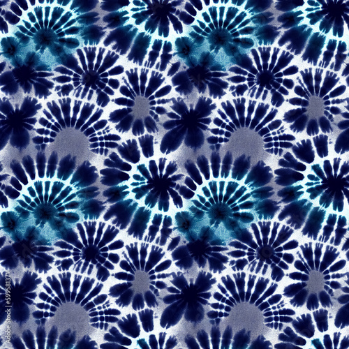 Colorful tie dye style seamless pattern. Hippie batik ornament background. Generative AI