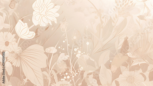 Fantasy flowers gentle beige background, copy space, AI generated © 18042011