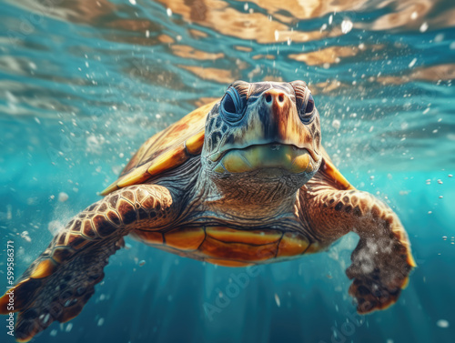  Turtle in water. created with Generative AI Technology, ai, generative