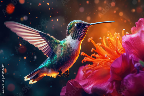 Hummingbird in Action created with Generative AI Technology, ai, generative
