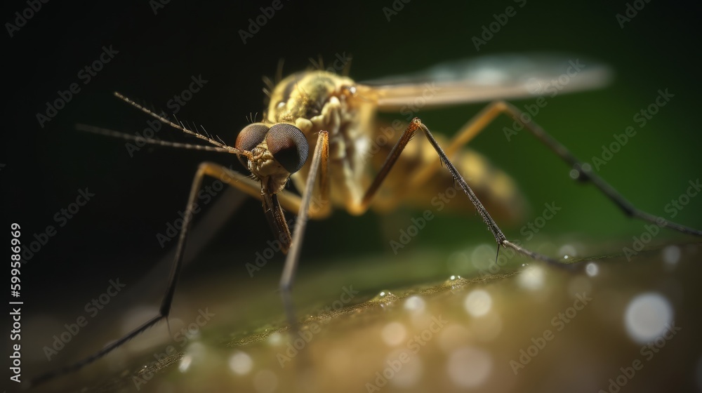 Mosquito close up macro with selective focus. AI generative.