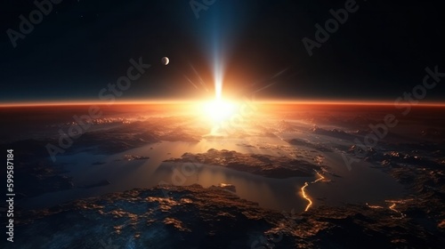 Earth sun star and galaxy. Sunrise. AI generated.