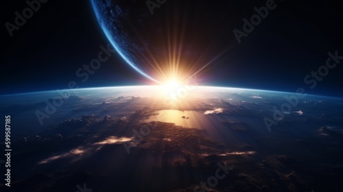 Earth sun star and galaxy. Sunrise. AI generated.