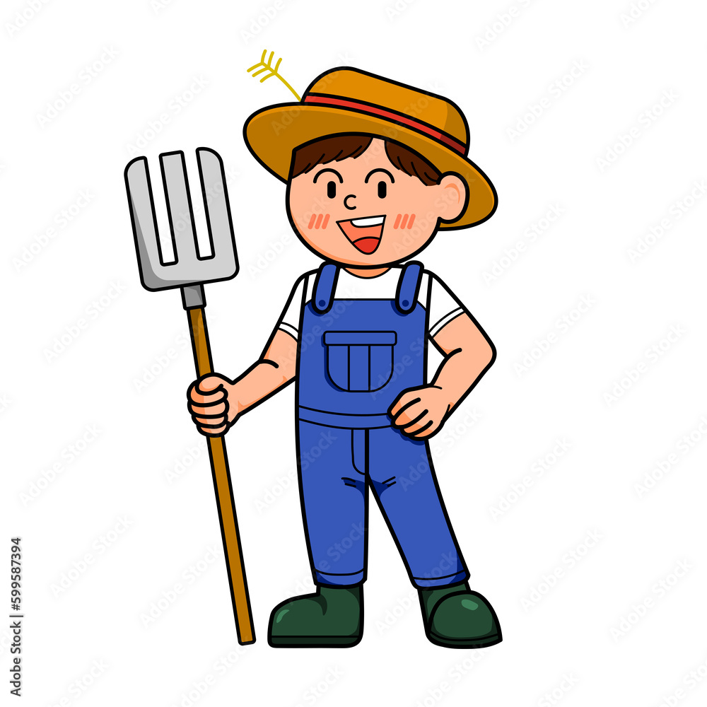Farm Boy mascot holding a pitchfork Farm Boy mascot holding a pitchfork