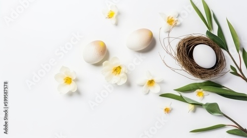 Flat lay easter composition with egg. AI generated.