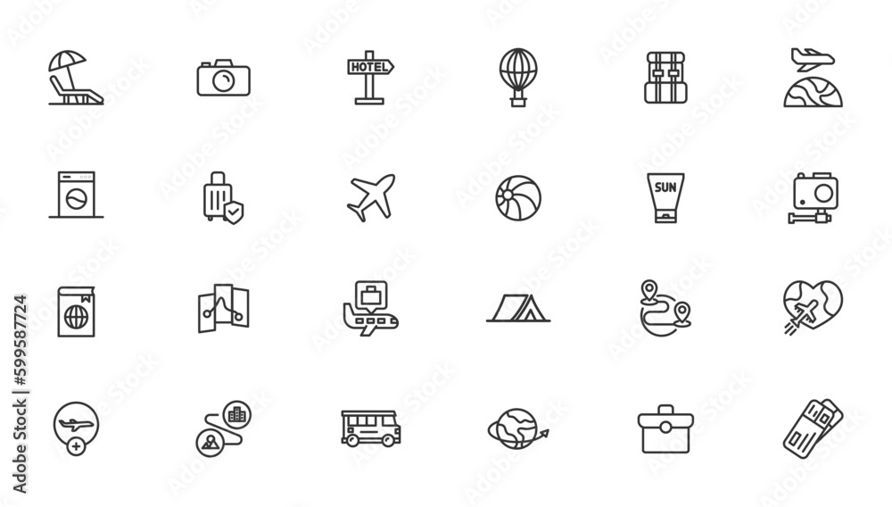 Travel icons set. Tourism simple icon collection